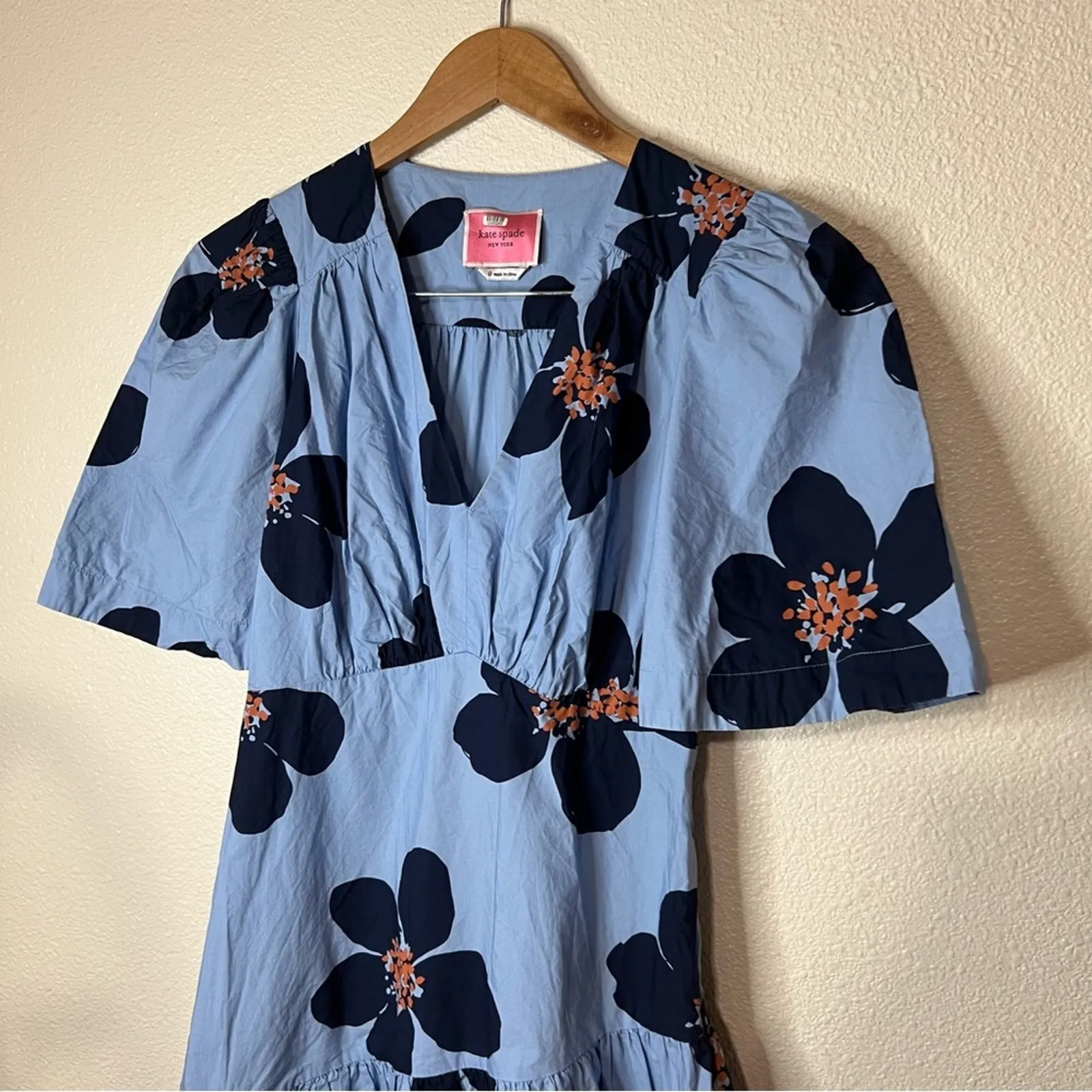 Kate Spade Blue Grand Flora Floral Flounce Mini Dress 0 - Image 4