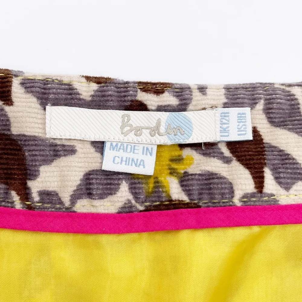 Boden Corduroy Pencil Skirt Brown Yellow Leaf Print Ruffled Hem Women's Size 8 - Image 5