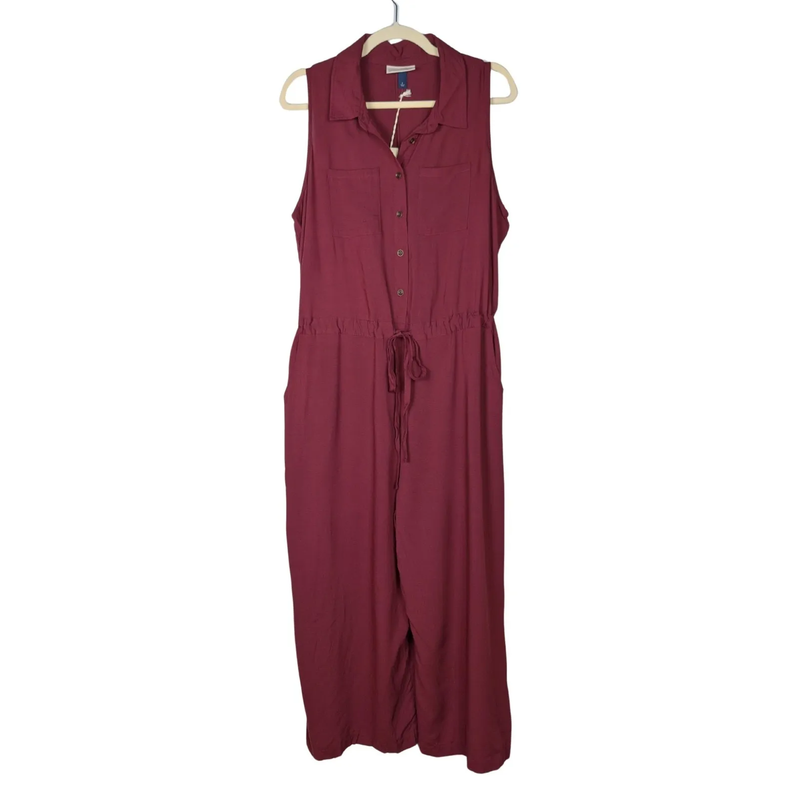 UNIVERSAL THREAD Dark Red Sleeveless Jumpsuit Wide Leg Collard Women's Large - Image 2