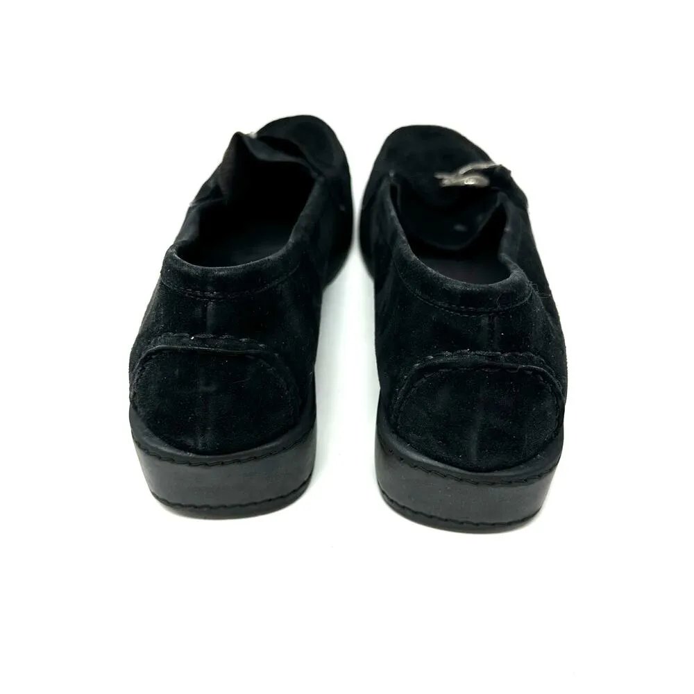 Stuart Weitzman Size 10 Flats Black Suede Loafers Stitched Buckle Slip On Casual - Image 4