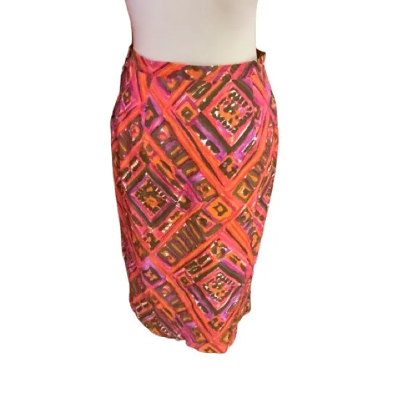 Vintage 1960s Day Glow Geometric Skirt | Psychedelic Pink Orange Mod Skirt Size M - Image 2