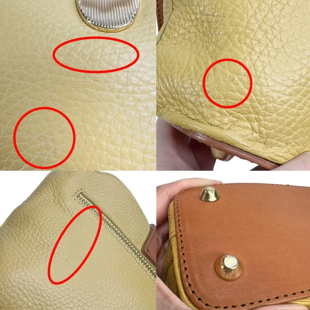 Valentina Yellow Genuine Pebbled Leather Crossbody Or Shoulder Bucket Bag Purse - Image 13