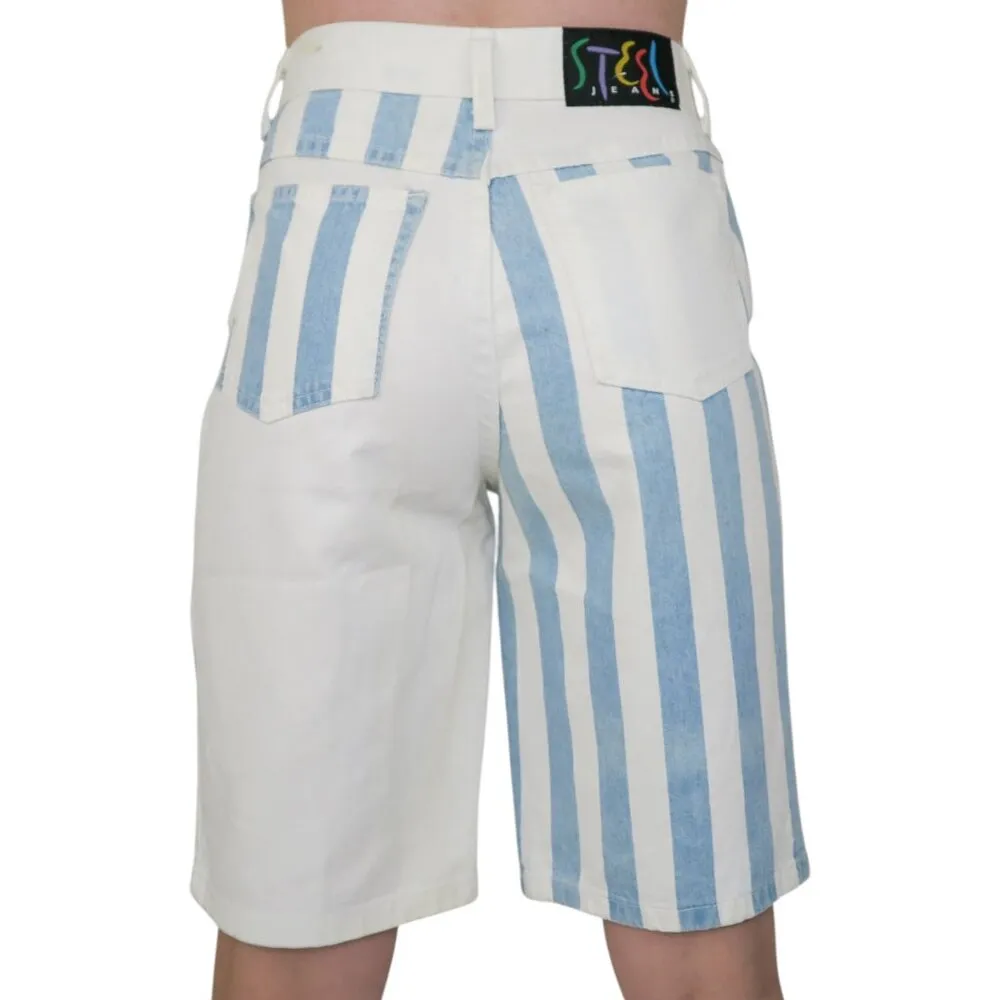 Vintage 80s Steel Jeans Striped High Waisted Denim Shorts Blue Size 26 - Image 11