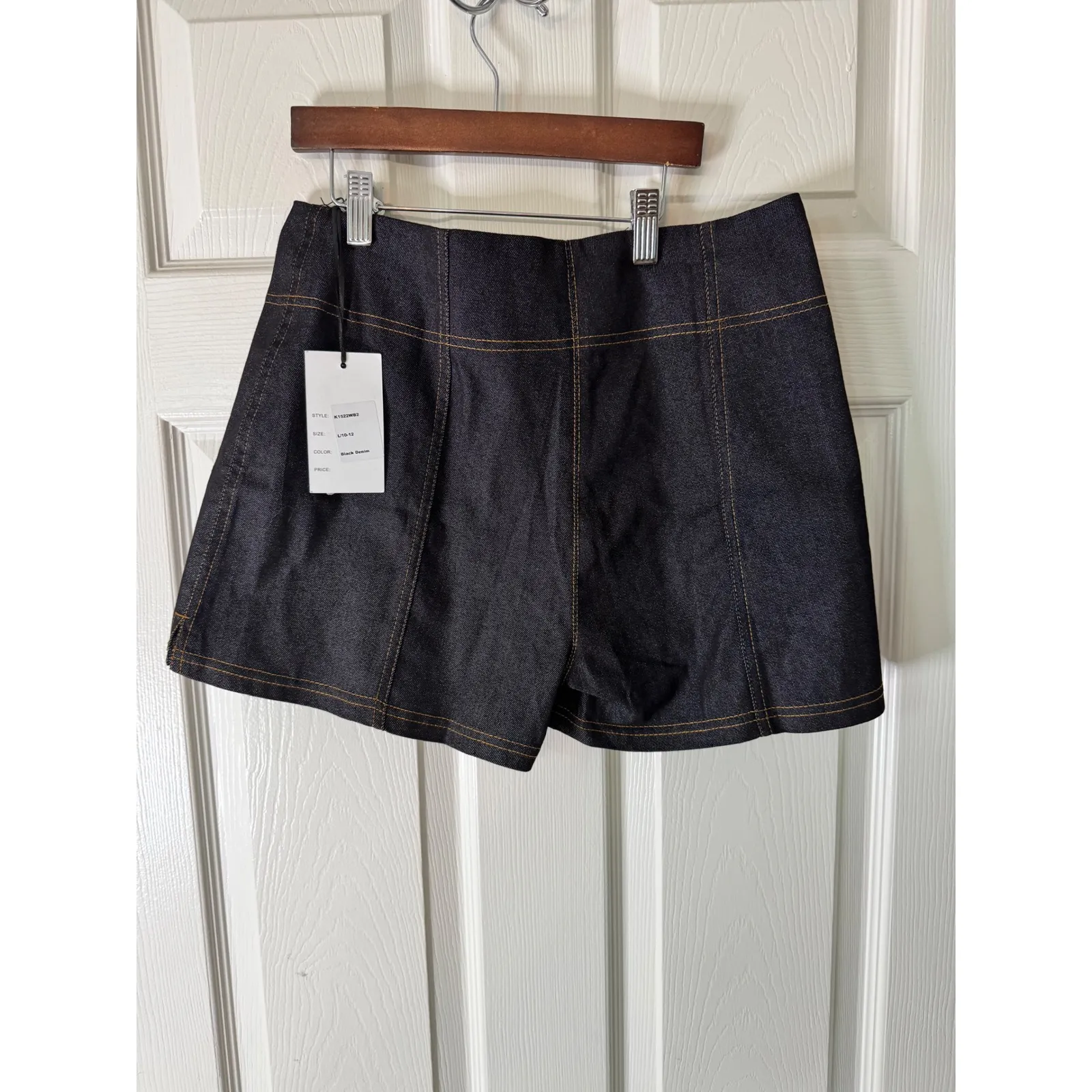 Unique Vintage Denim Shorts High Waist Stretch Black w/ Pockets Size L - Image 13