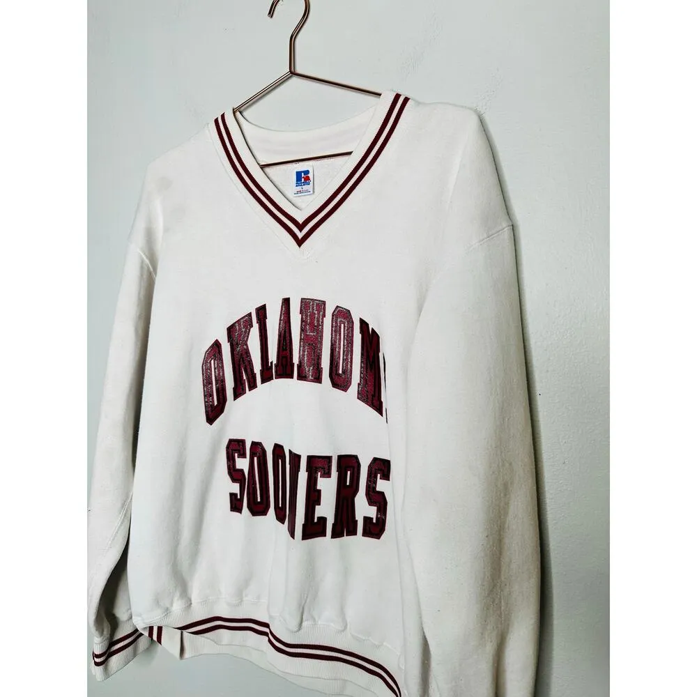 Russell Athletic Oklahoma OU University 90s V-Neck Oversized Sweatshirt Size L - Image 4