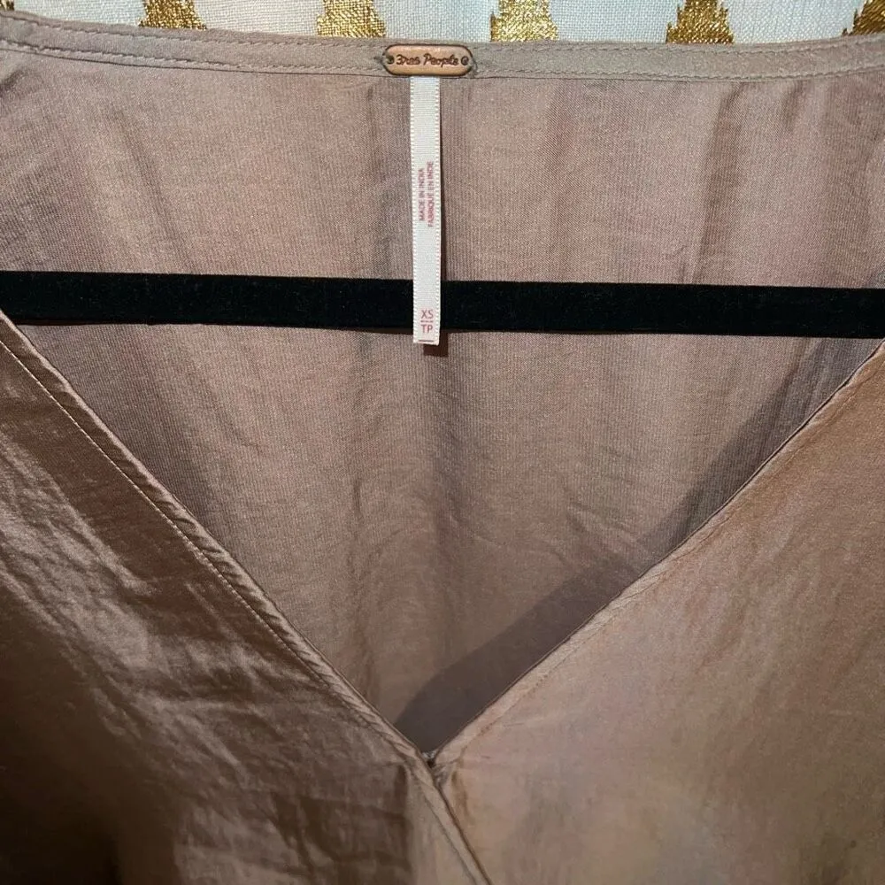 Free People midnight vibes balloon sleeve blouse mushroom nude beige tan size XS - Image 7