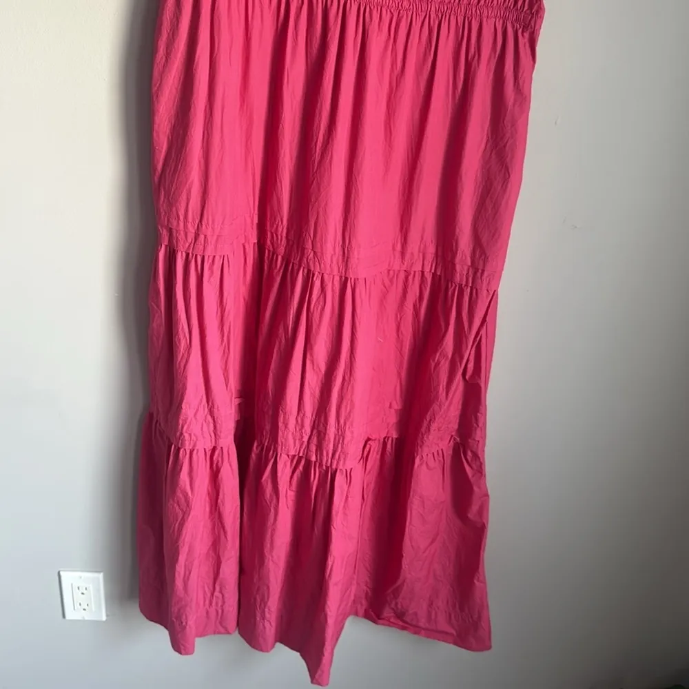 Quince 100% Organic Cotton Poplin Tiered Maxi Dress in Lipstick Pink Large - Image 5