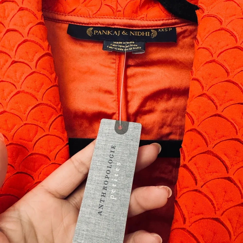 NWT Pankaj and Nidhi red orange cutout suit jacket size XXSP - Image 3