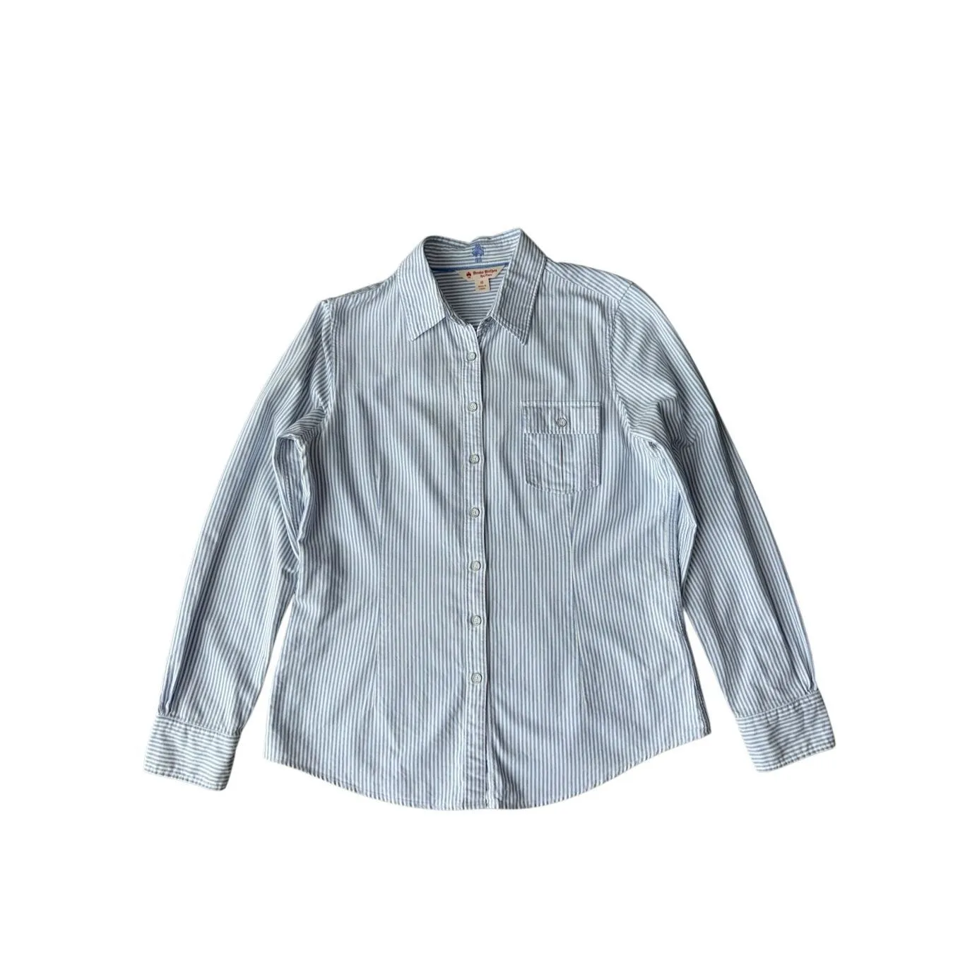 Brooks Brothers Blue & White Striped Oxford Button Up Shirt Size M/10 - Image 4