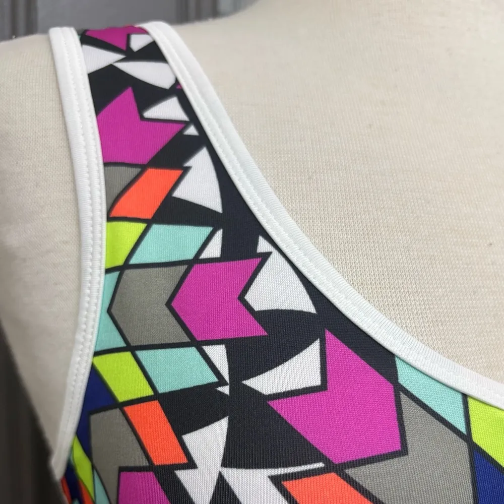 Fila Sport Mutlicolor Geometric Print Lightly Padded Sports Running Bra | Large - Image 2