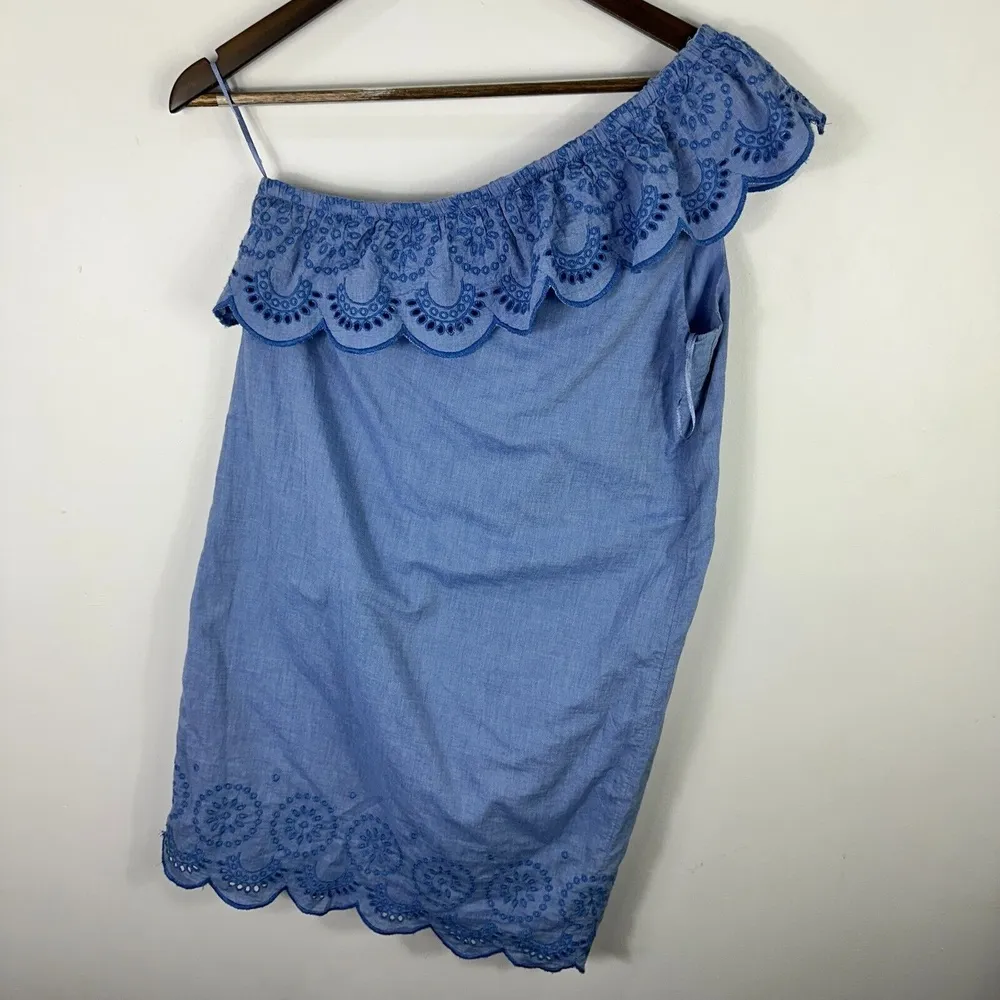 Vineyard Vines One Shoulder Dress XXS Blue‎ Eyelet Boho Preppy Cottagecore Chic - Image 6
