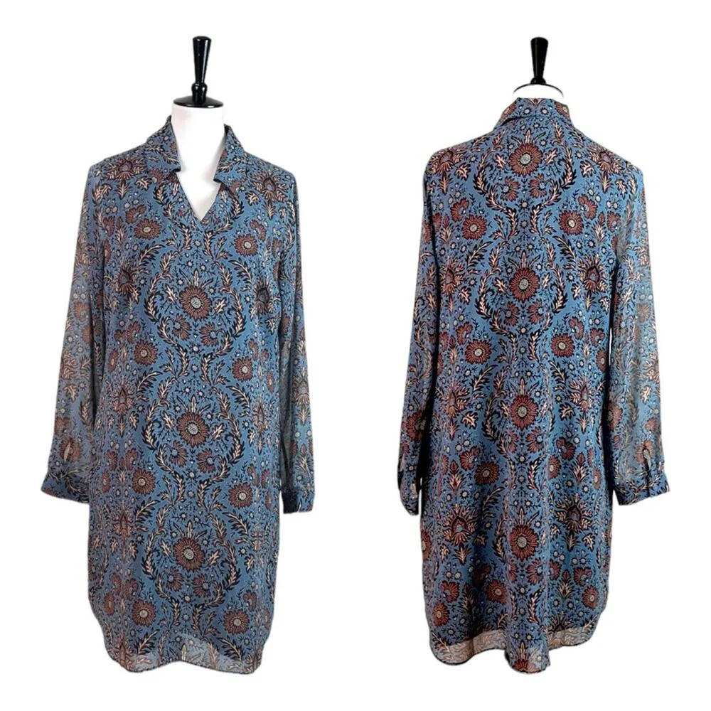 Cabi Women’s Dress #3295 Provincial Long Sleeve V-neck Blue Paisley Size Medium - Image 10