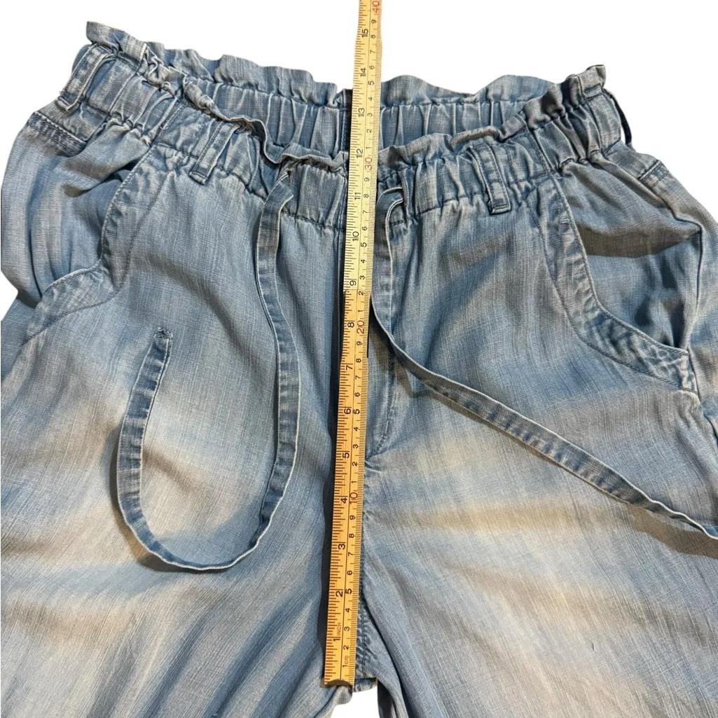 Anthropologie Cloth & Stone Wide-Leg Chambray Crop Pants Frayed Raw Hem sz XS - Image 8