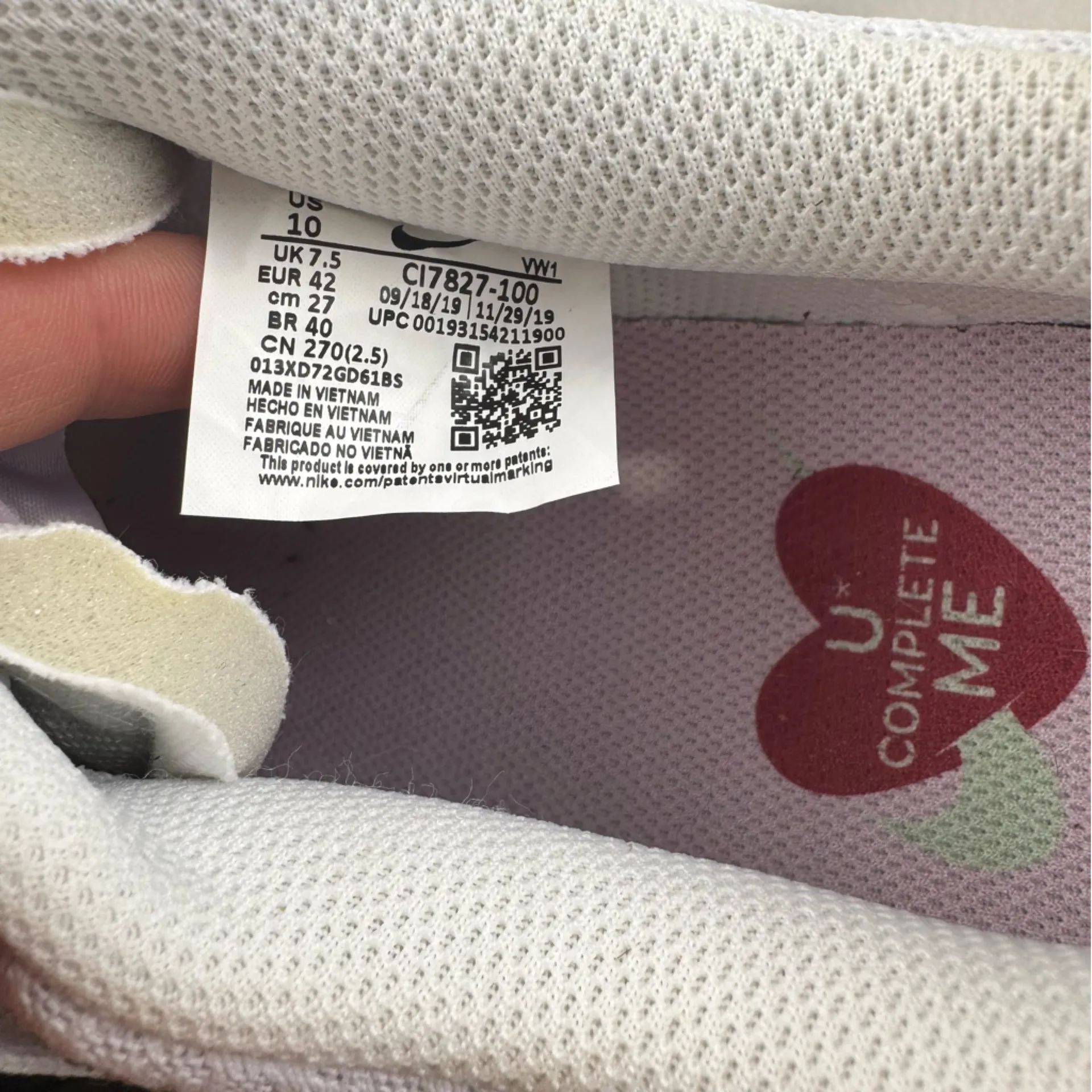 Nike Court Vision Low Premium Valentine’s White & Red Sneakers Women’s 10 EUR 42 - Image 10