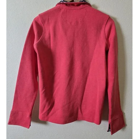 Orvis Pullover Quarter Zip Coral Pink Floral Collar Long Sleeve Top Small - Image 5