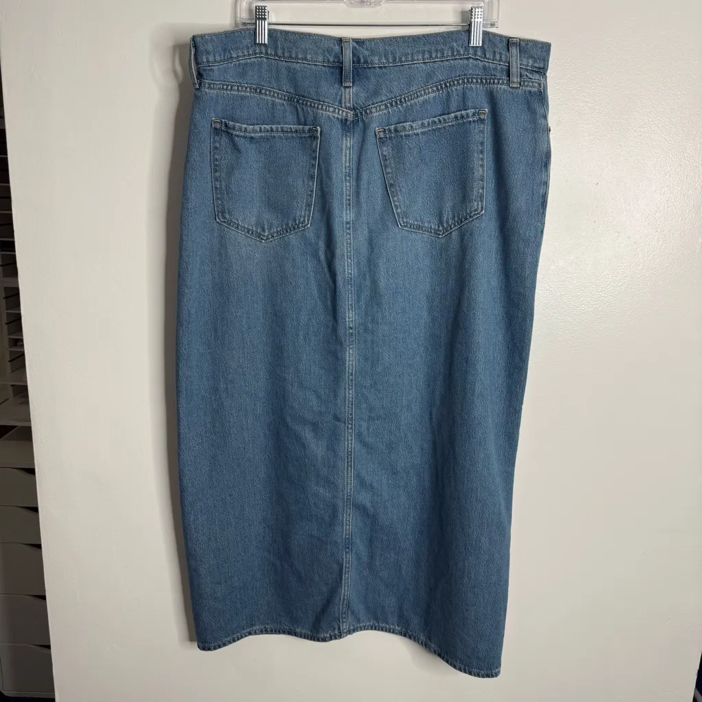 NWOT Old Navy Mid Rise Column Slit Denim Maxi Skirt In Maca Blue Size 16 - Image 3