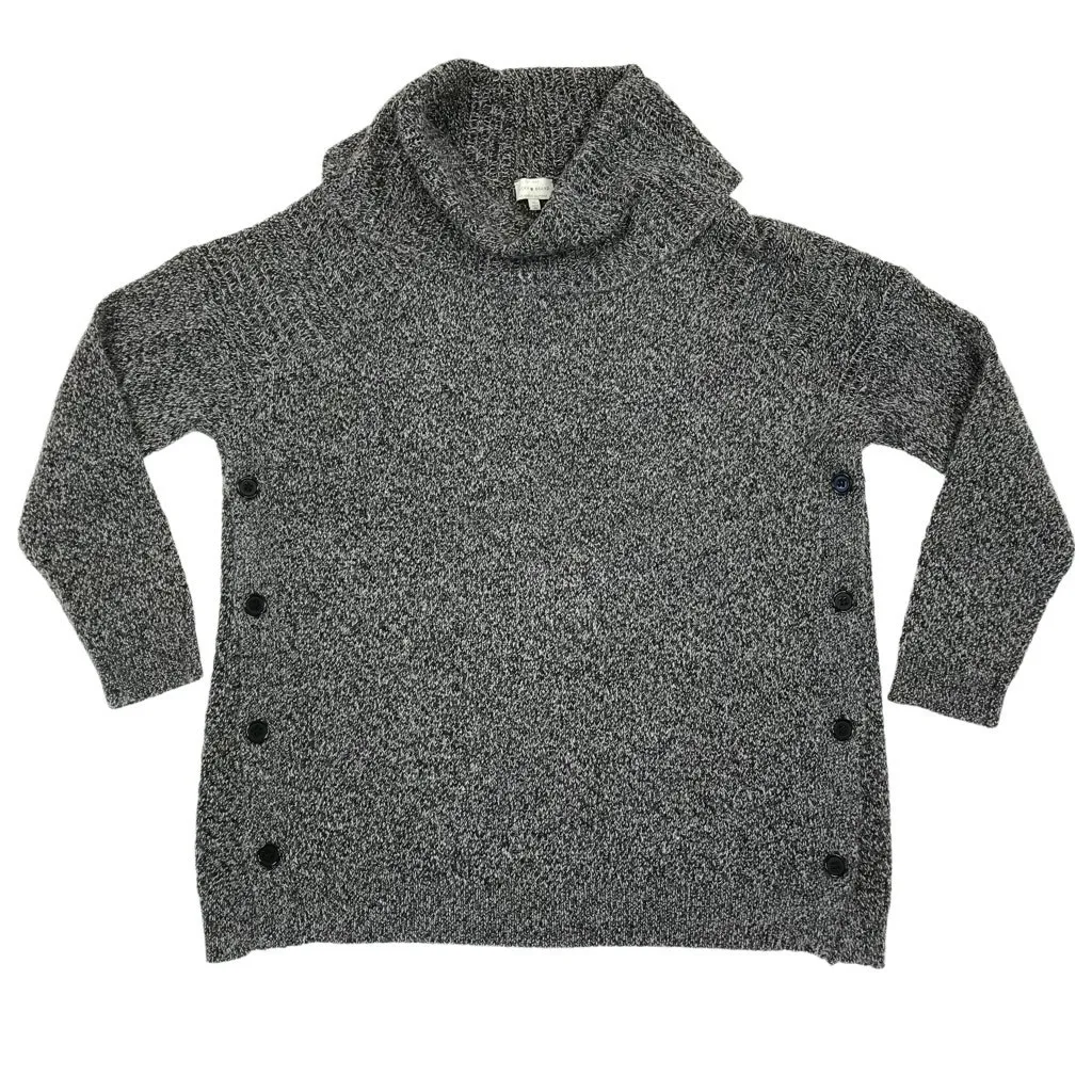 LUCKY BRAND Sweater-Tunic Sz XL Black Cowl Neck Side Button Cozy Retro Boho Y2K - Image 4