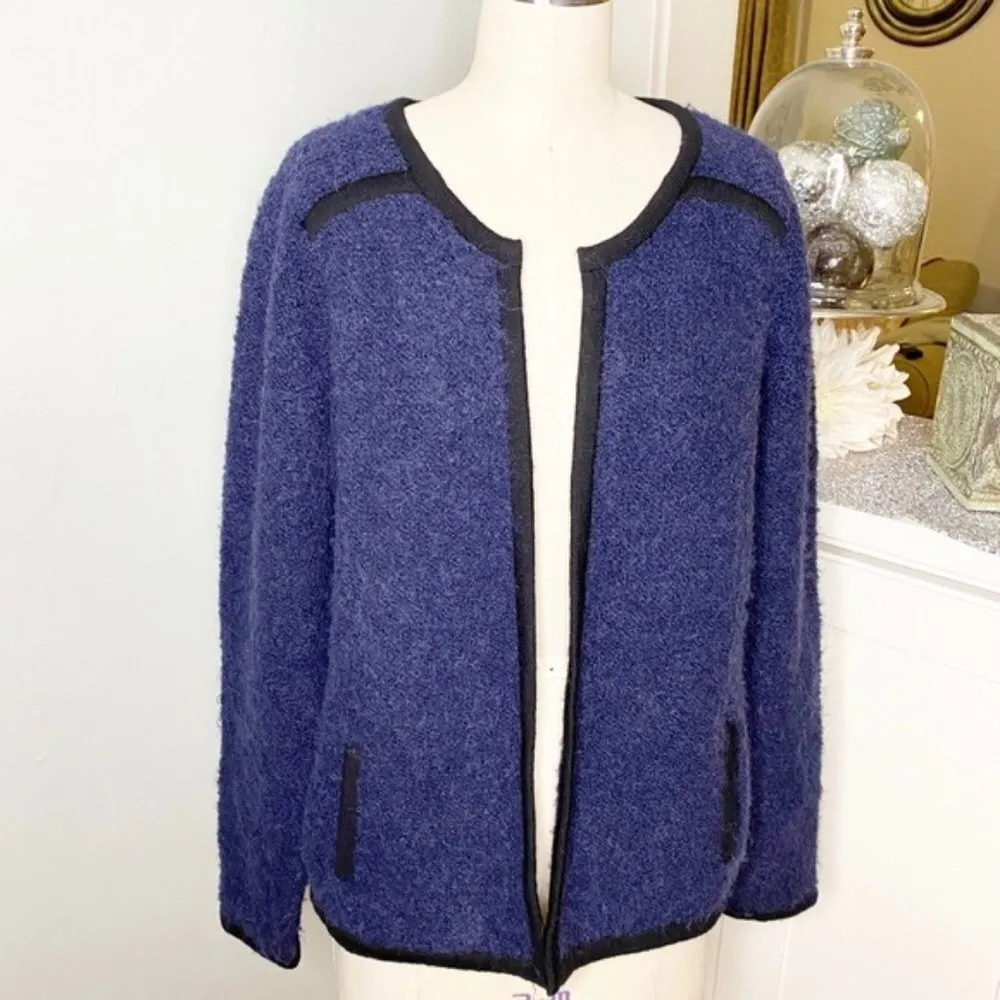 Boden Navy Blue Boucle Jacket with Contrast Trim 10 Medium - Image 6