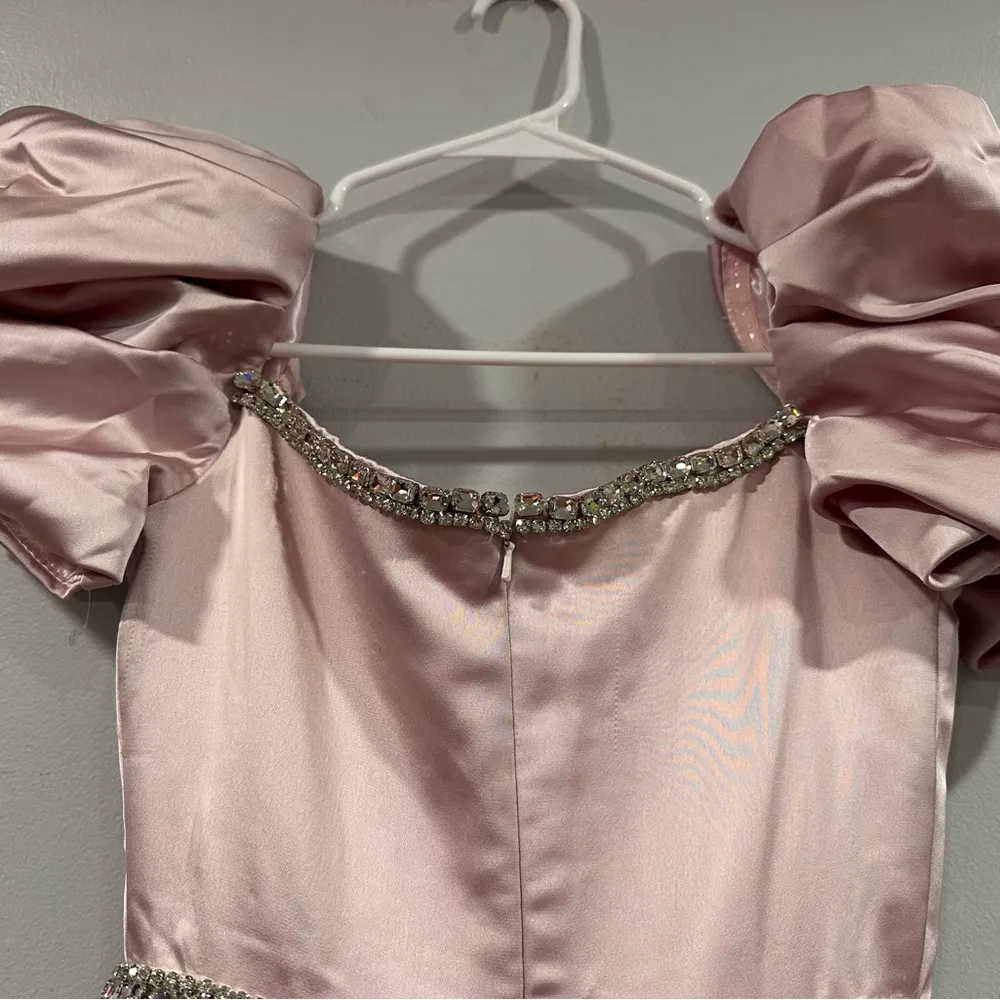 Mac Duggal 20688 Puff Sleeve Beaded Top Full Skirt Dress Blush Pink 0 - Image 3