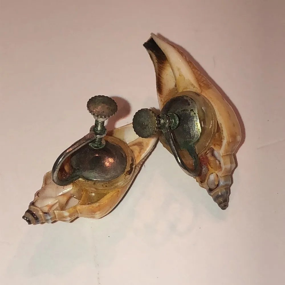 Vintage Conch Shell Tiny Colorful Shells Screw Back Clip On Earrings - Image 2