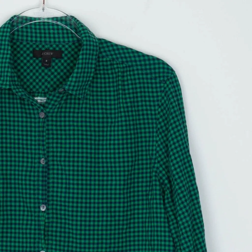 J. Crew Womens Plaid Gingham Button Shirt Size‎ 8 Green Long Sleeve Preppy Work - Image 2