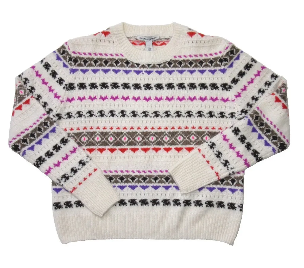 NWT Autumn Cashmere Fair Isle Crewneck Sweater in Chalk Pointelle Pullover S - Image 1