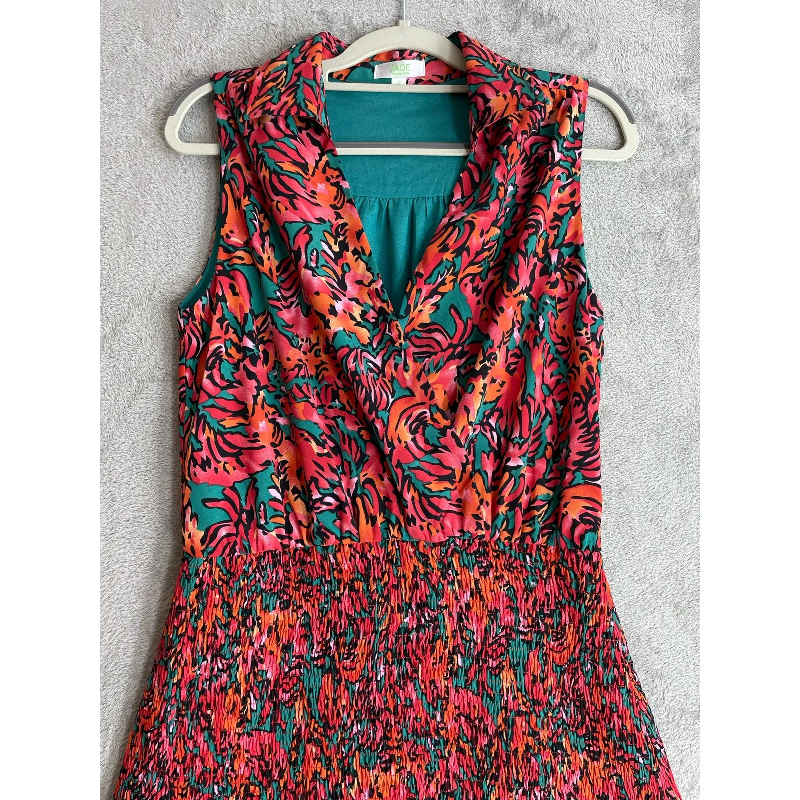 Jade Melody Tam Dress Small Red Floral Sleeveless Smocked Waist Cottage Core - Image 3