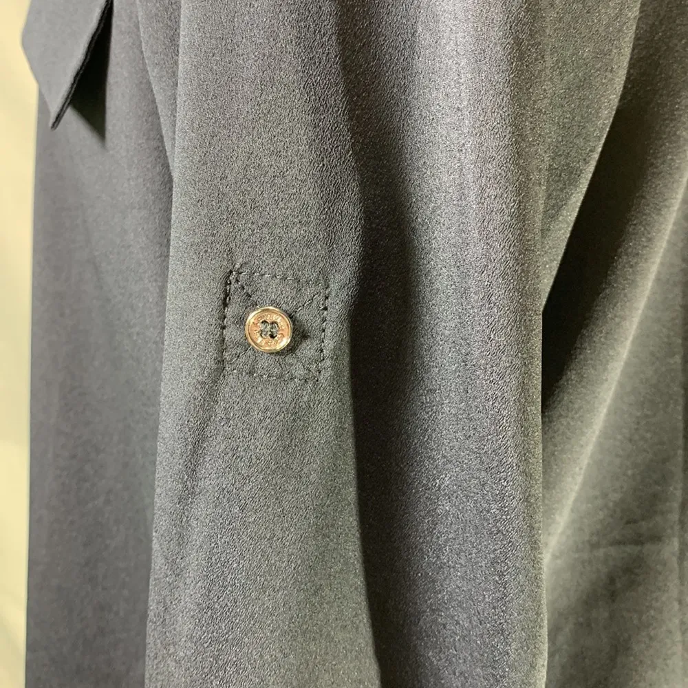 Calvin Klein Gray/Blue Long Sleeve Front Lace Up Sheer Dress Shirt Large - Image 6