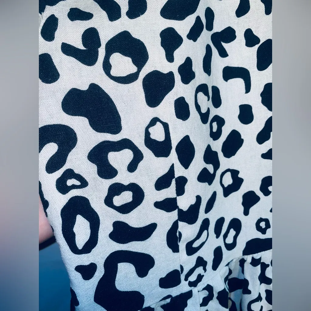 Who What Wear Black and Cream Animal Print Midi Dress - Image 9