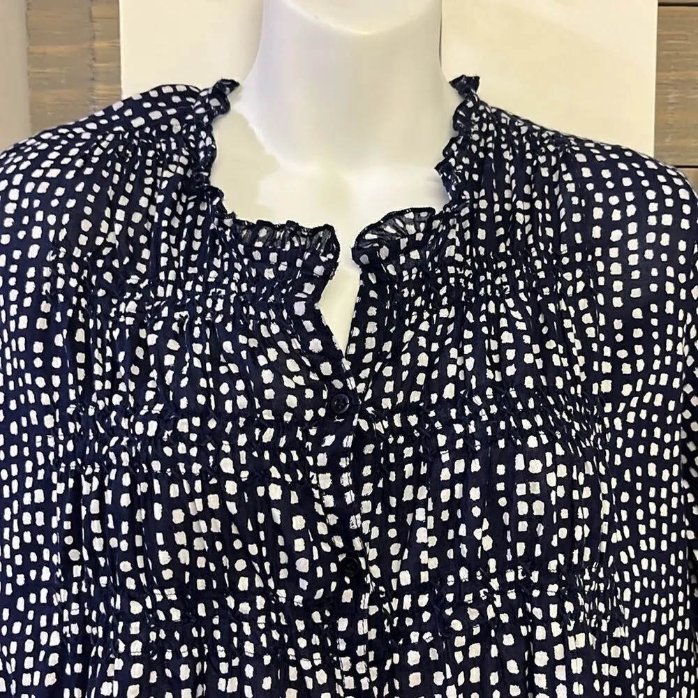 Lola Australia Navy Abstract Dotted Cotton Button Down V - Image 3