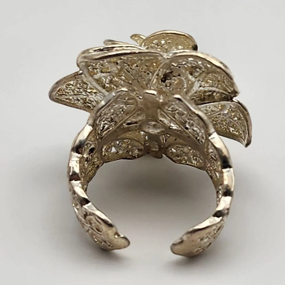 Sterling Silver Filigree Lace Rose Adjustable Ring - Image 5