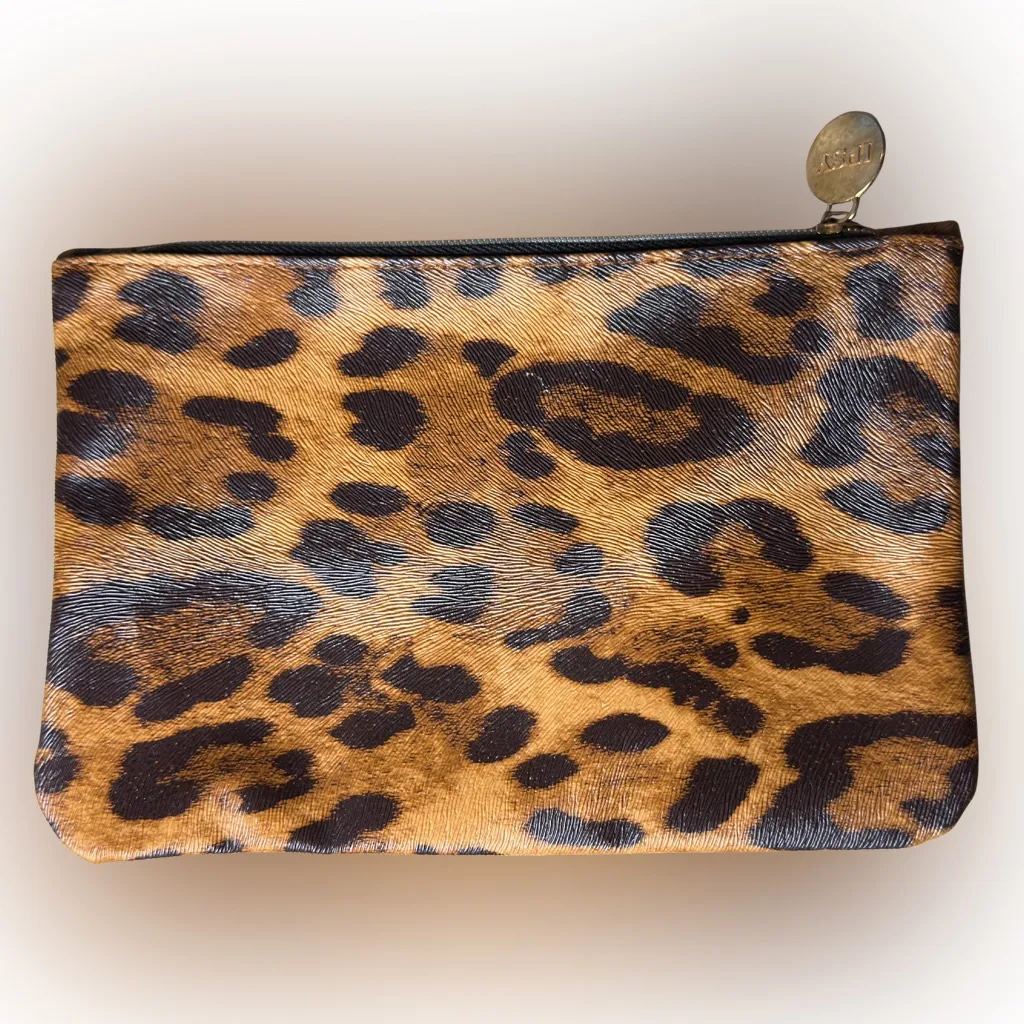 Leopard Print Cosmetic Bag with Orange Accent - Image 2