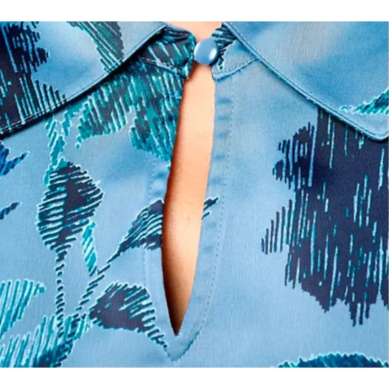 Canyon Retreat Denim‎ & Co. Blue Floral Silky Satin Long Sleeve Blouse Size 2X - Image 3