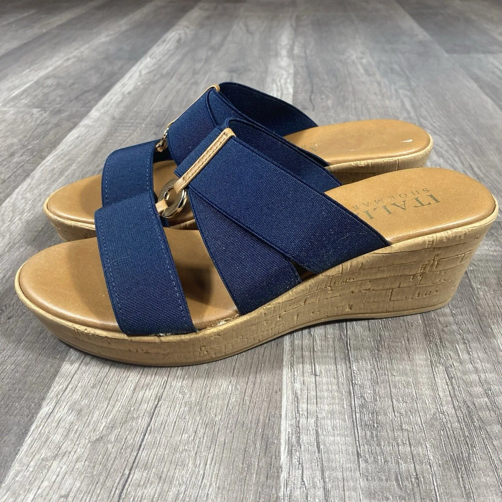Italian Shoemakers Sandals Womens 6.5 Casual Slip On Platform Wedge Slide Blue - Image 2