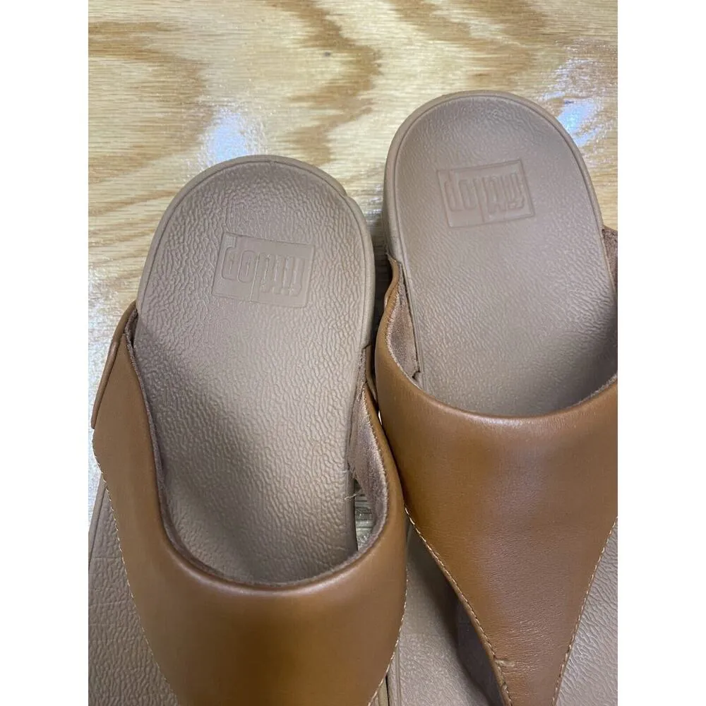 Fitflop Lulu Toe-Post Flip Flop Women's 10 Brown Leather Slide Sandals I88-592 - Image 2