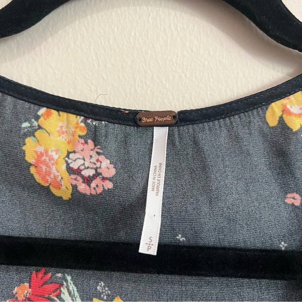 Free People Midnight Navy Silky Mini Dress Floral Long Sleeve Size S - Image 7