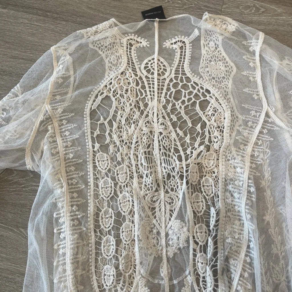 Liv Los Angeles Crochet Open Knit Cardigan Cream Ivory Size Large ~ NWT - Image 6