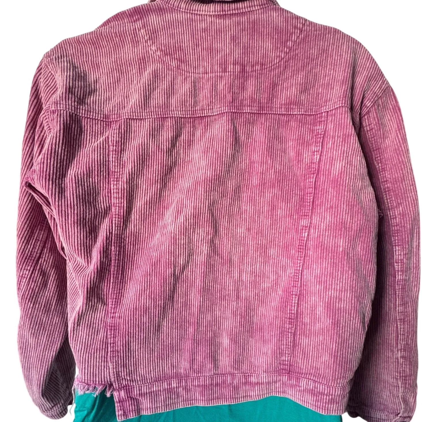 POL Boho Frayed Hem Plum Berry Mineral Washed Cotton Corduroy Trucker Jacket - Image 4