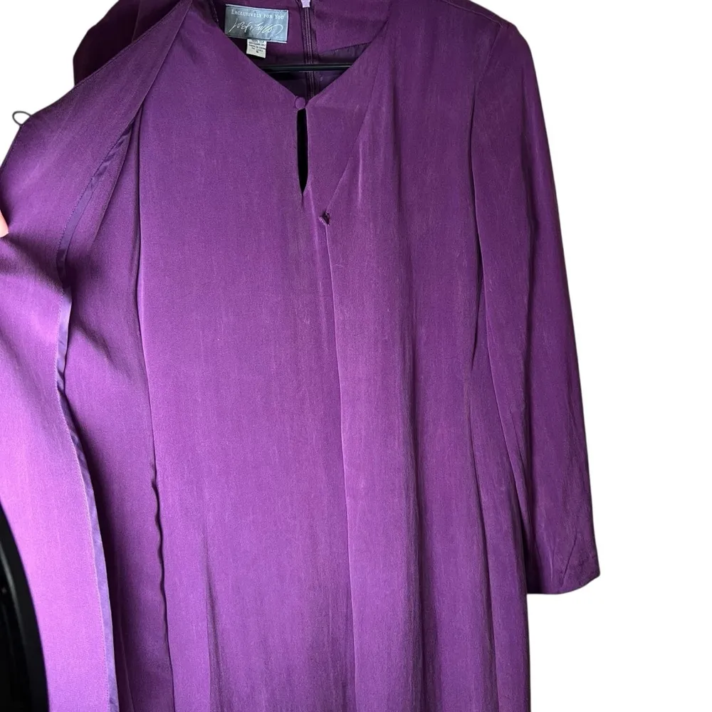 VTG Lord & Taylor 100% Silk Sheath Dress Long Coat Jacket Plum Career RARE Sz 6 Purple - Image 11