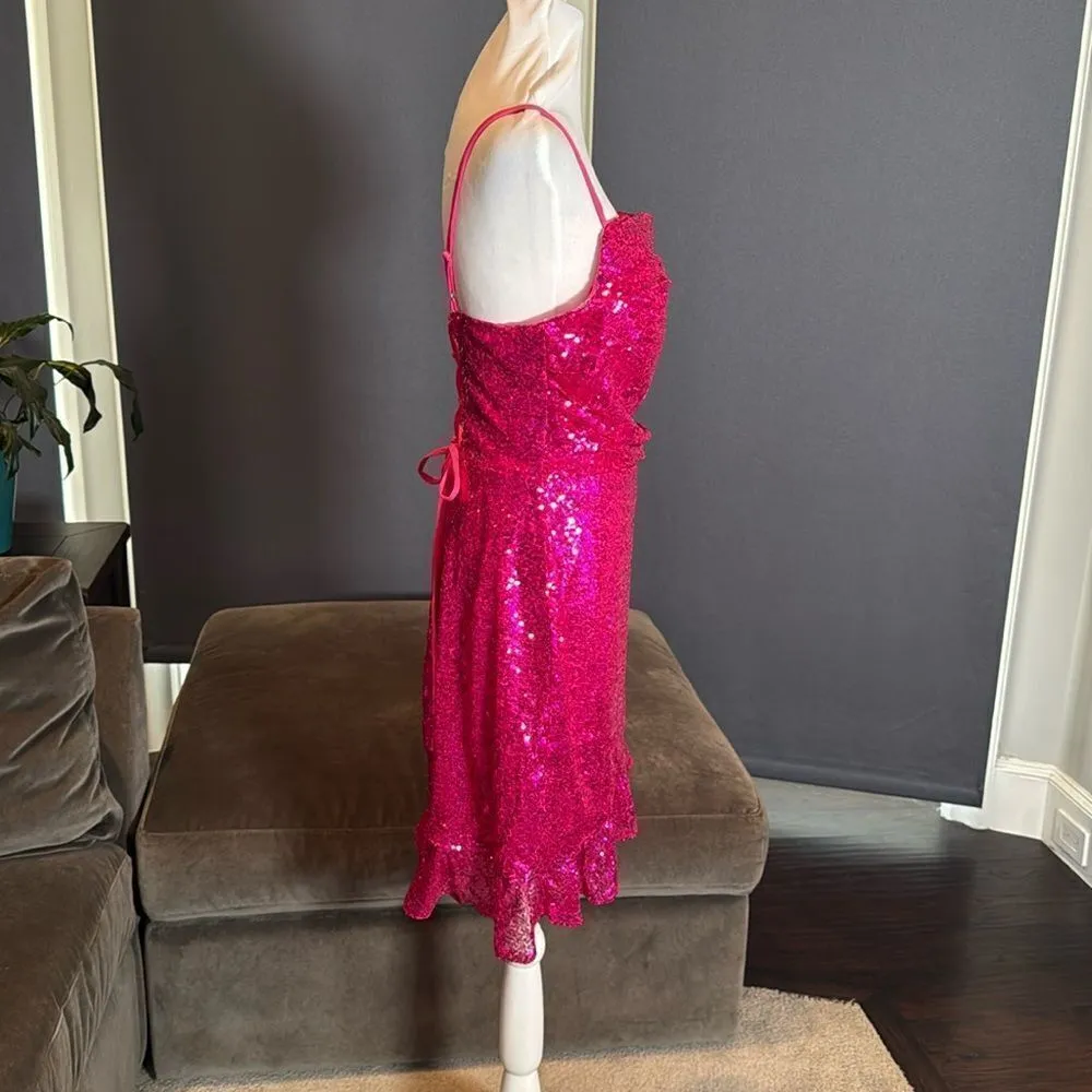 Women’s Pink Sequined Short Homecoming Party Dress Ruffle Hem CorsetBack Size 12 - Image 4