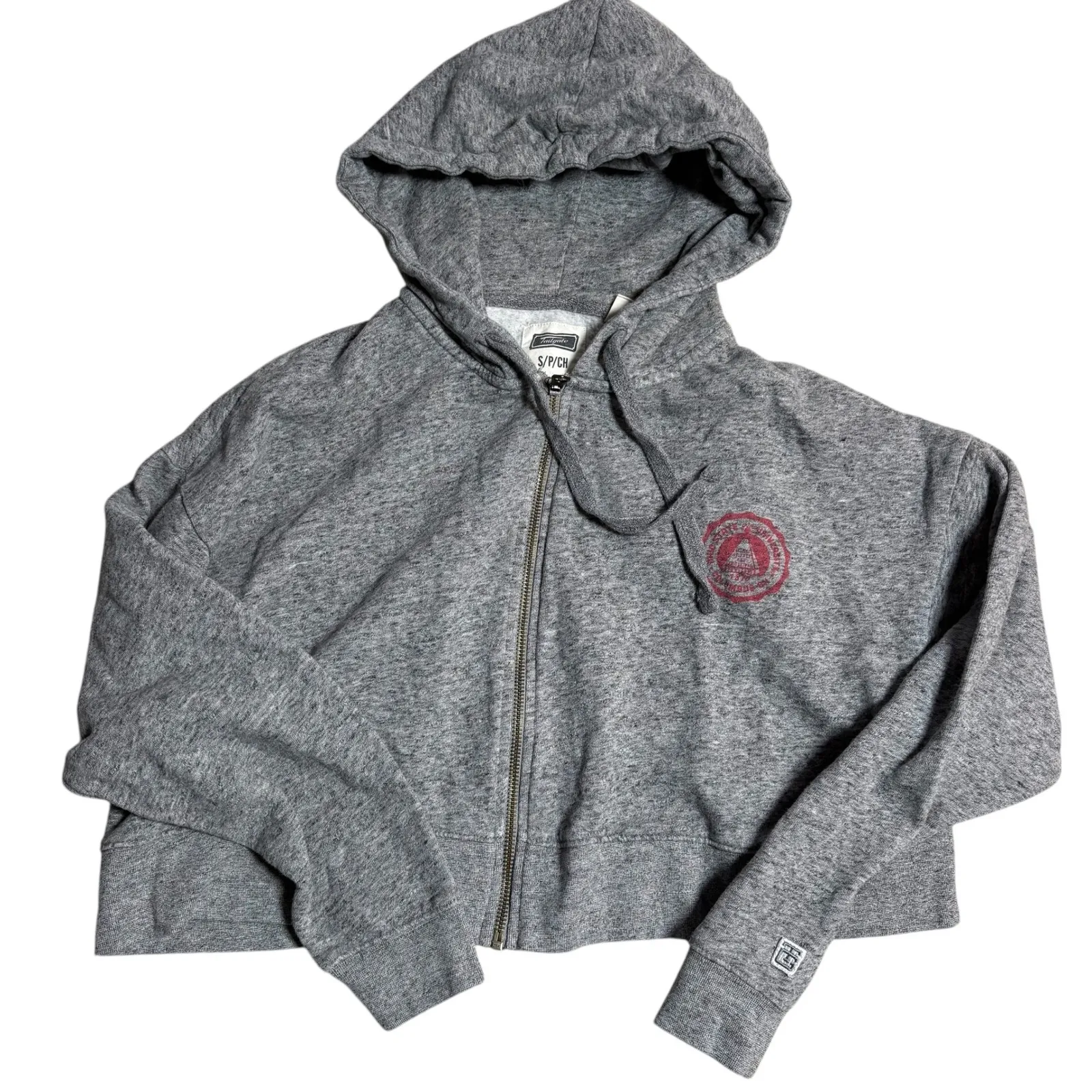 Tailgate Ohio State Buckeyes Cropped Zip Up Hoodie Gray Small - Image 3