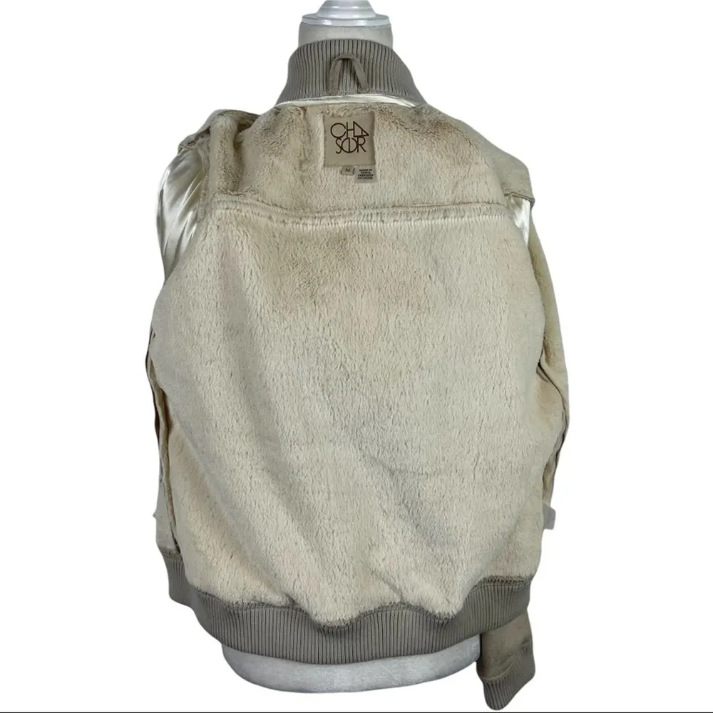 Chaser Faux Fur Lined Faux Suede Cropped Full Zip Jacket in Beige Size Medium - Image 15