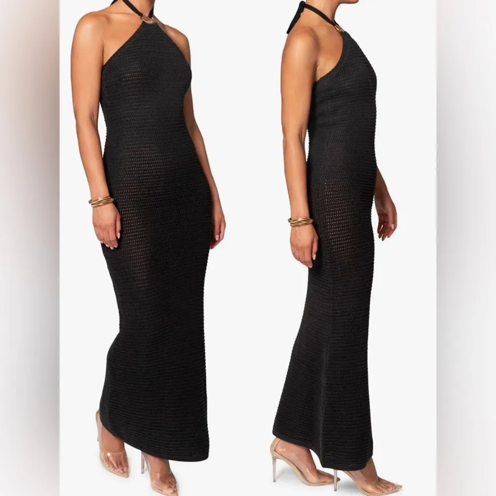 NWOT JLUXLABEL Overseas Halter Knitted Black Maxi Dress - Image 3