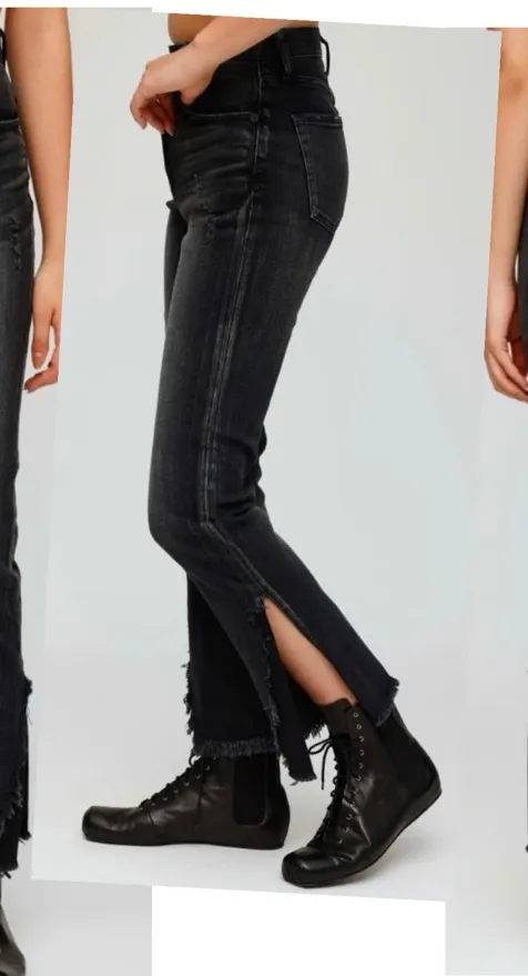 Moussy Vintage Alhambra Flare Jeans Split Hem High Rise Japanese Denim Size 24 Black - Image 1