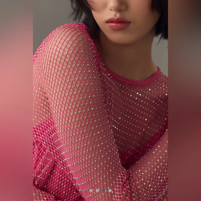 Anthropologie Sunday In Brooklyn Mesh Pink Shine Midi Dress small Rhinestone - Image 4