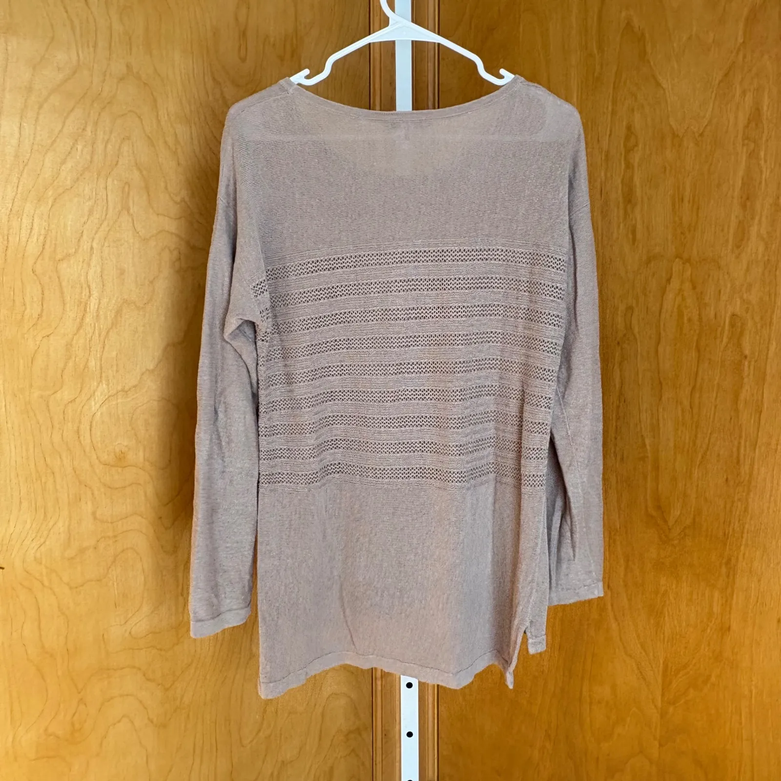 Garnet Hill Taupe Knit Sweater Textured 100% linen Long Sleeve Crew Neck Top M - Image 2