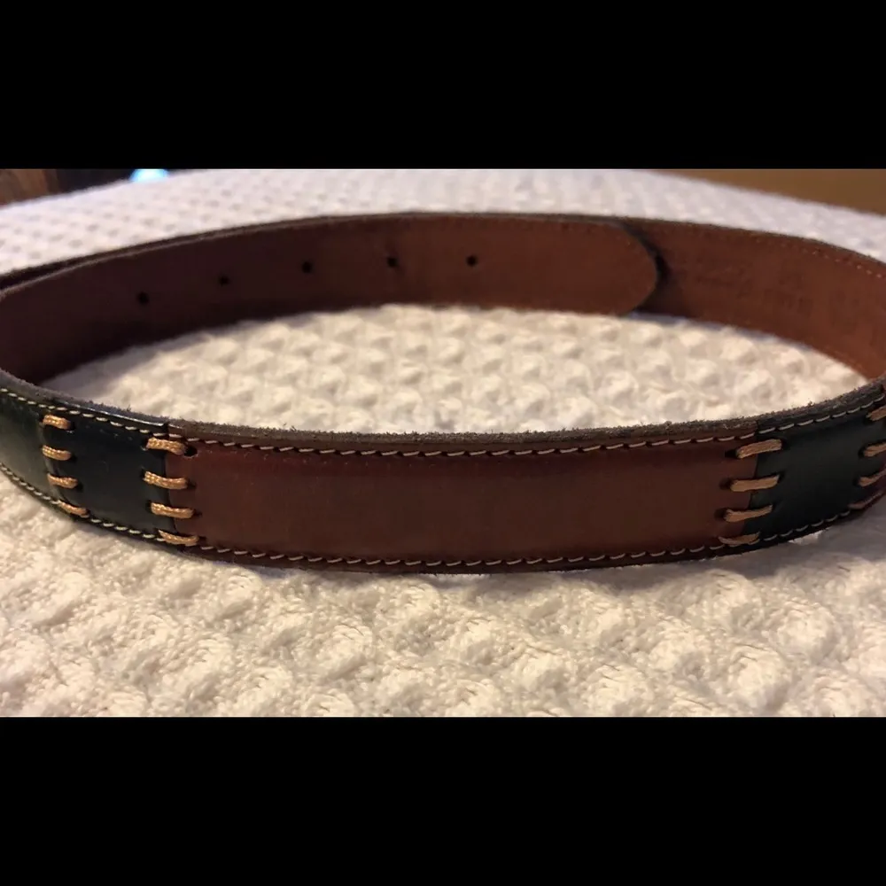 Fossil Leather Brown Black Colorblock 1” Belt Gold Buckle M Southwest - Image 3