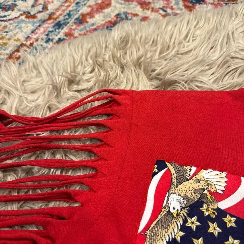 Handmade vintage fringe and beads American flag USA t - Image 4