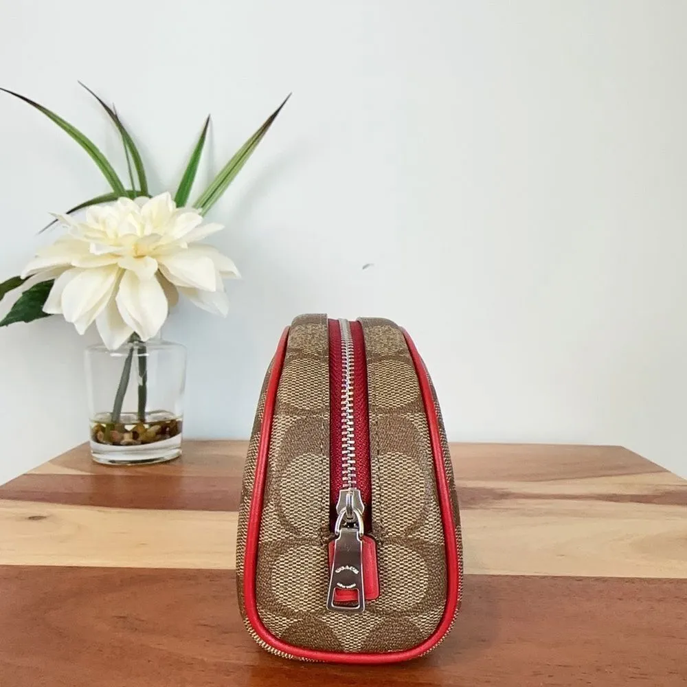 NWT Coach Dome Cosmetic Case In Signature Canvas‎ With Wild Strawberry - Image 3