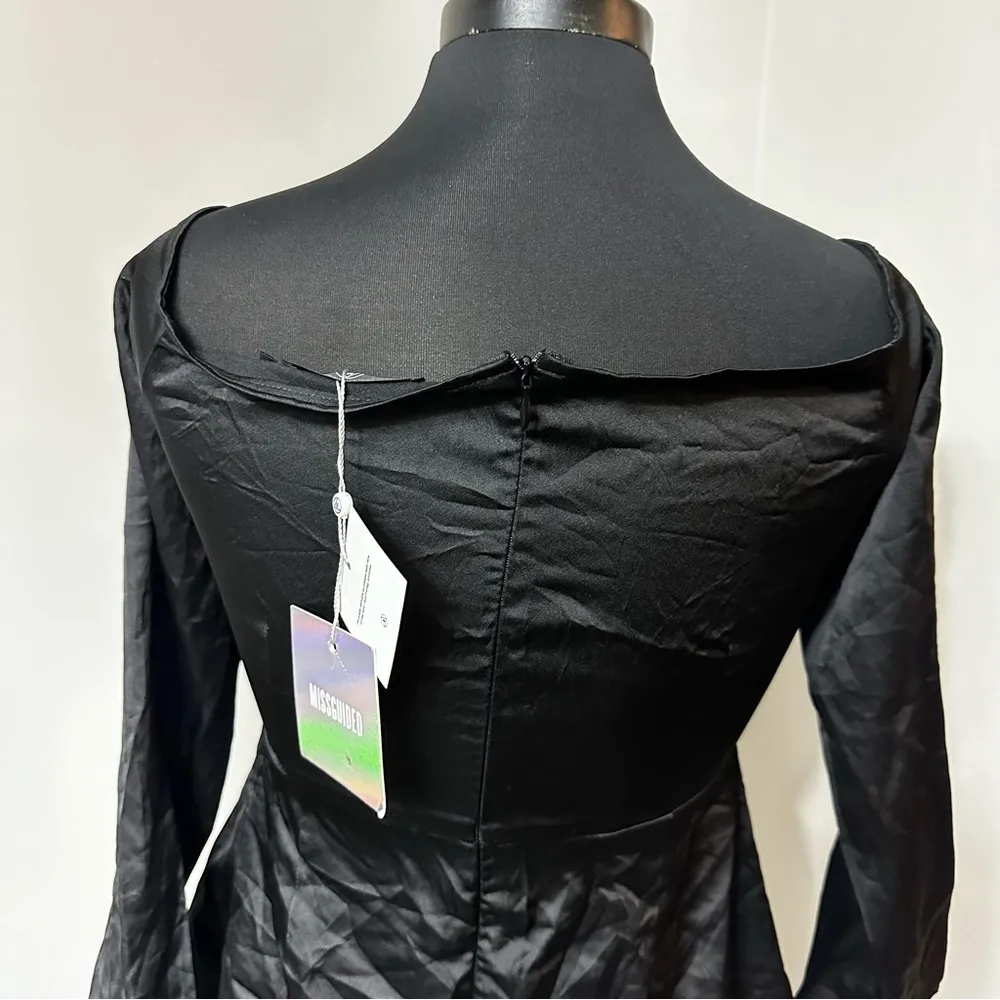 NWT Missguided Silky Bardot Shift Black Dress in Size 10 - Image 5